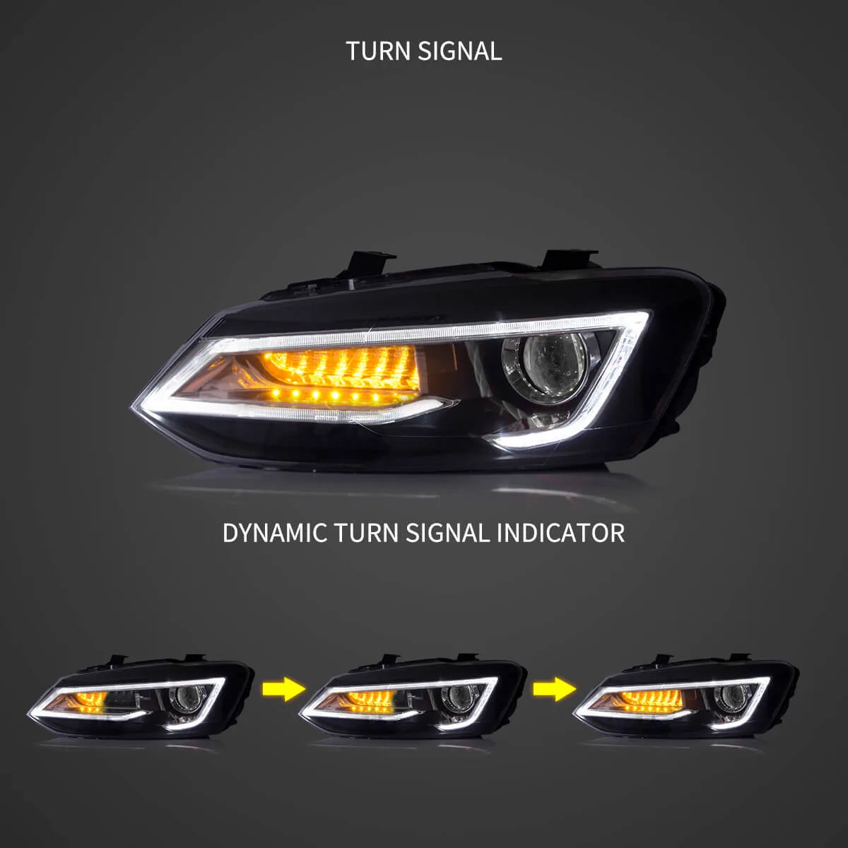 09-17 VW Polo MK5 Vland Dual Beam Projector Aftermarket strålkastare med Demon Eyes Black E-mark - 5