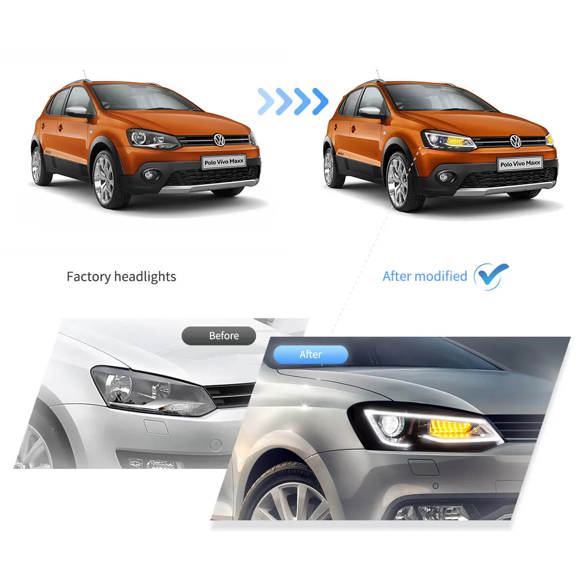 09-17 VW Polo MK5 Vland Dual Beam Projector Aftermarket strålkastare med Demon Eyes Black E-mark - 8