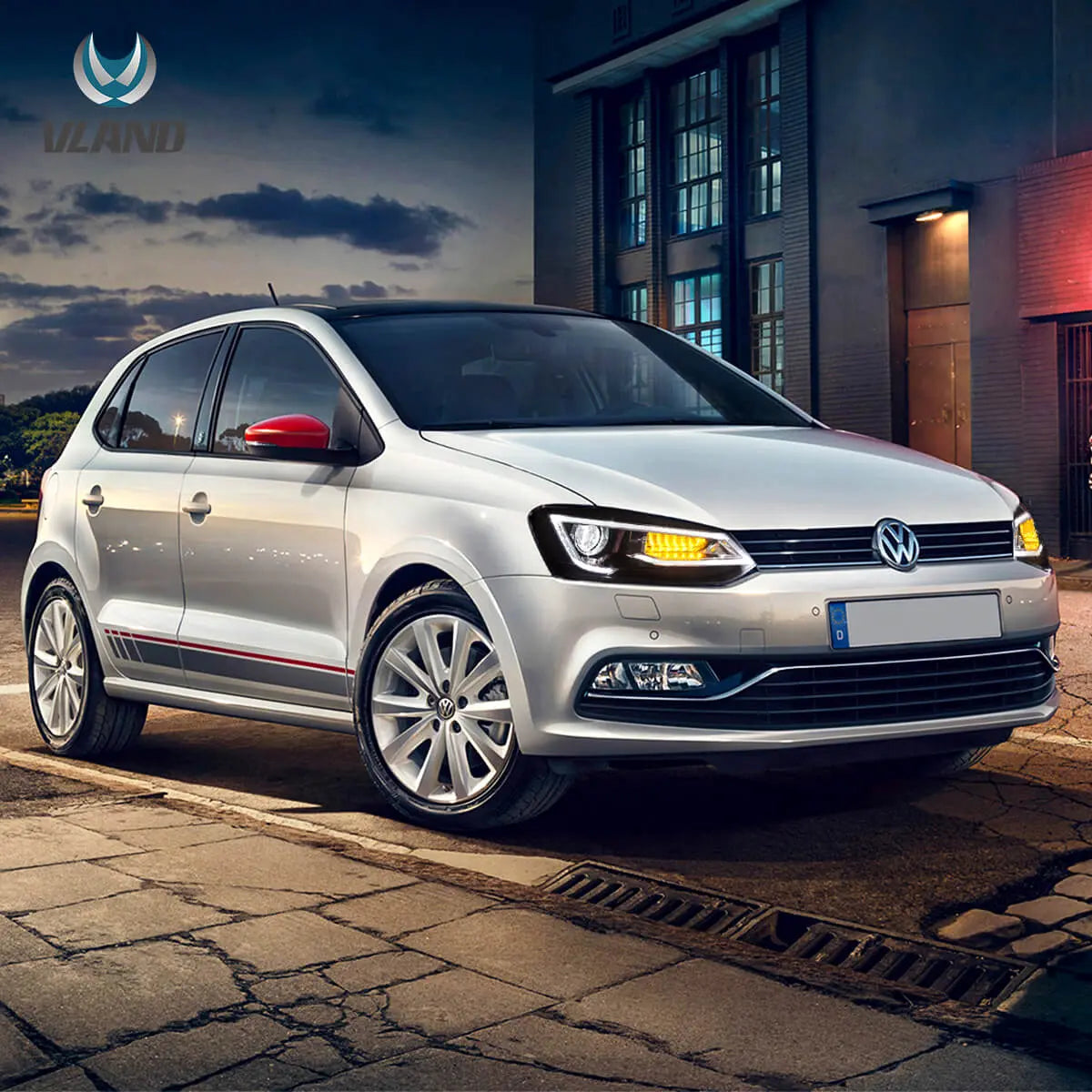 09-17 VW Polo MK5 Vland Dual Beam Projector Aftermarket strålkastare med Demon Eyes Black E-mark - 7