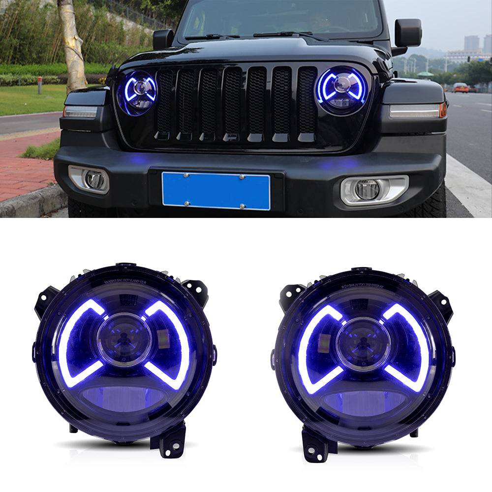 VLAND Jeep Wrangler 2018 och framåt Full-LED dubbelljus projektor strålkastare med blå DRL - 3