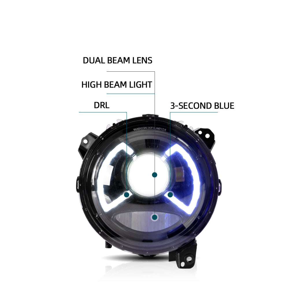VLAND Jeep Wrangler 2018 och framåt Full-LED dubbelljus projektor strålkastare med blå DRL - 6