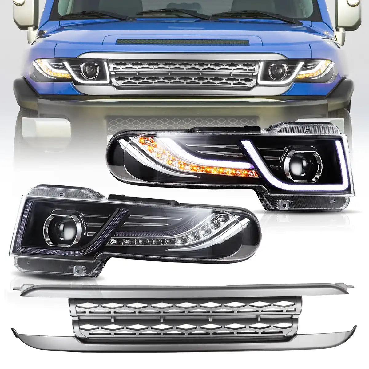 06-22 Toyota FJ Cruiser XJ10 Vland Dual Beam Projector strålkastare med Grille