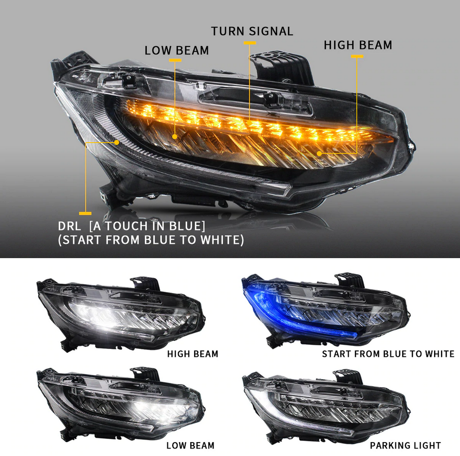 VLAND 16-21 Honda Civic Full LED strålkastare - 3