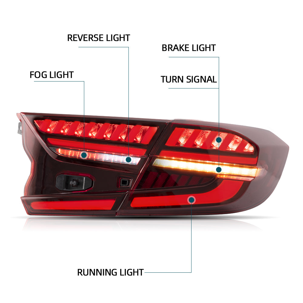 VLAND Carlamp bakljus för Honda Accord 10th 2018-up w/sequential indicators Red Lens - 4