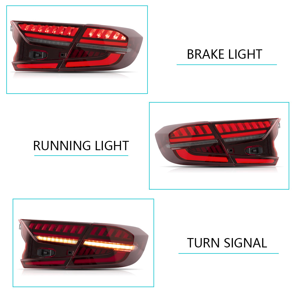 VLAND Carlamp bakljus för Honda Accord 10th 2018-up w/sequential indicators Red Lens - 10