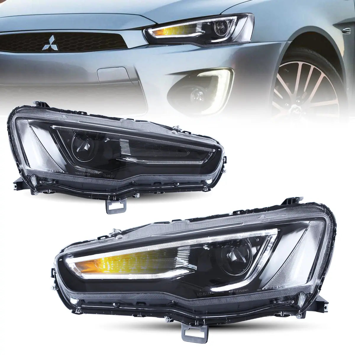 08-17 Mitsubishi Lancer / Evo X Vland Dual Beam Projector strålkastare med Demon Eyes Black - 3
