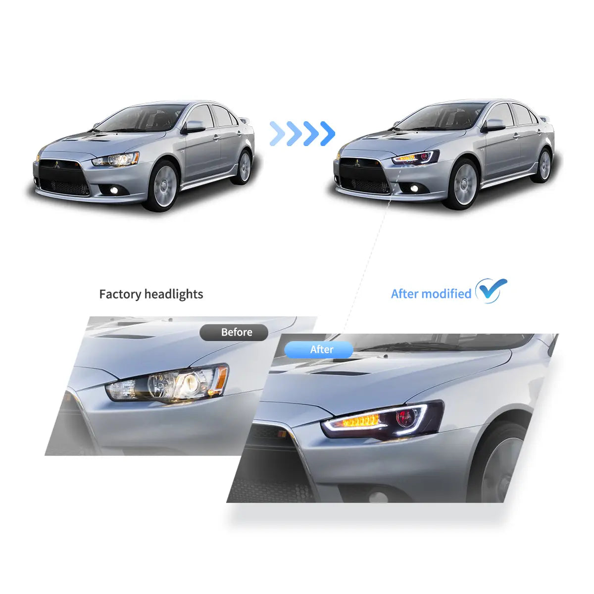 08-17 Mitsubishi Lancer / Evo X Vland Dual Beam Projector strålkastare med Demon Eyes Black - 9