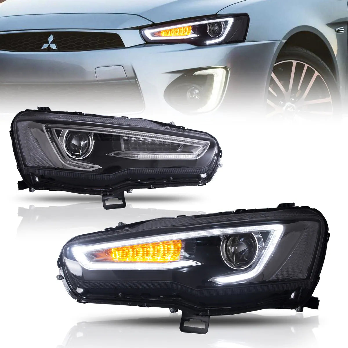 08-17 Mitsubishi Lancer / Evo X Vland Dual Beam Projector strålkastare med Demon Eyes Black - 6