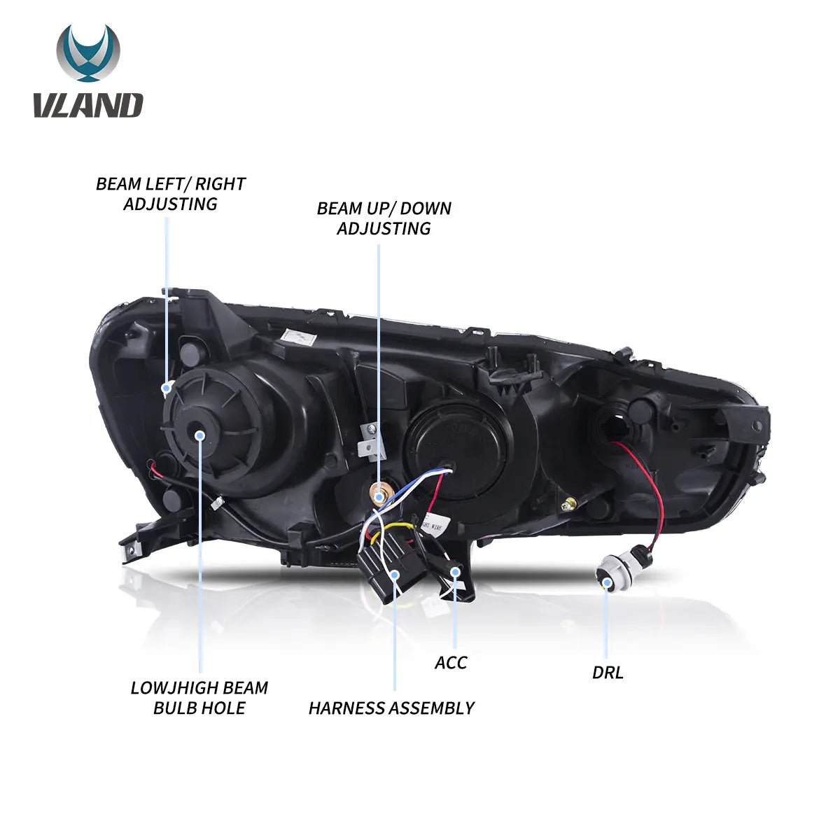08-17 Mitsubishi Lancer / Evo X Vland Dual Beam Projector strålkastare med Demon Eyes Black - 13