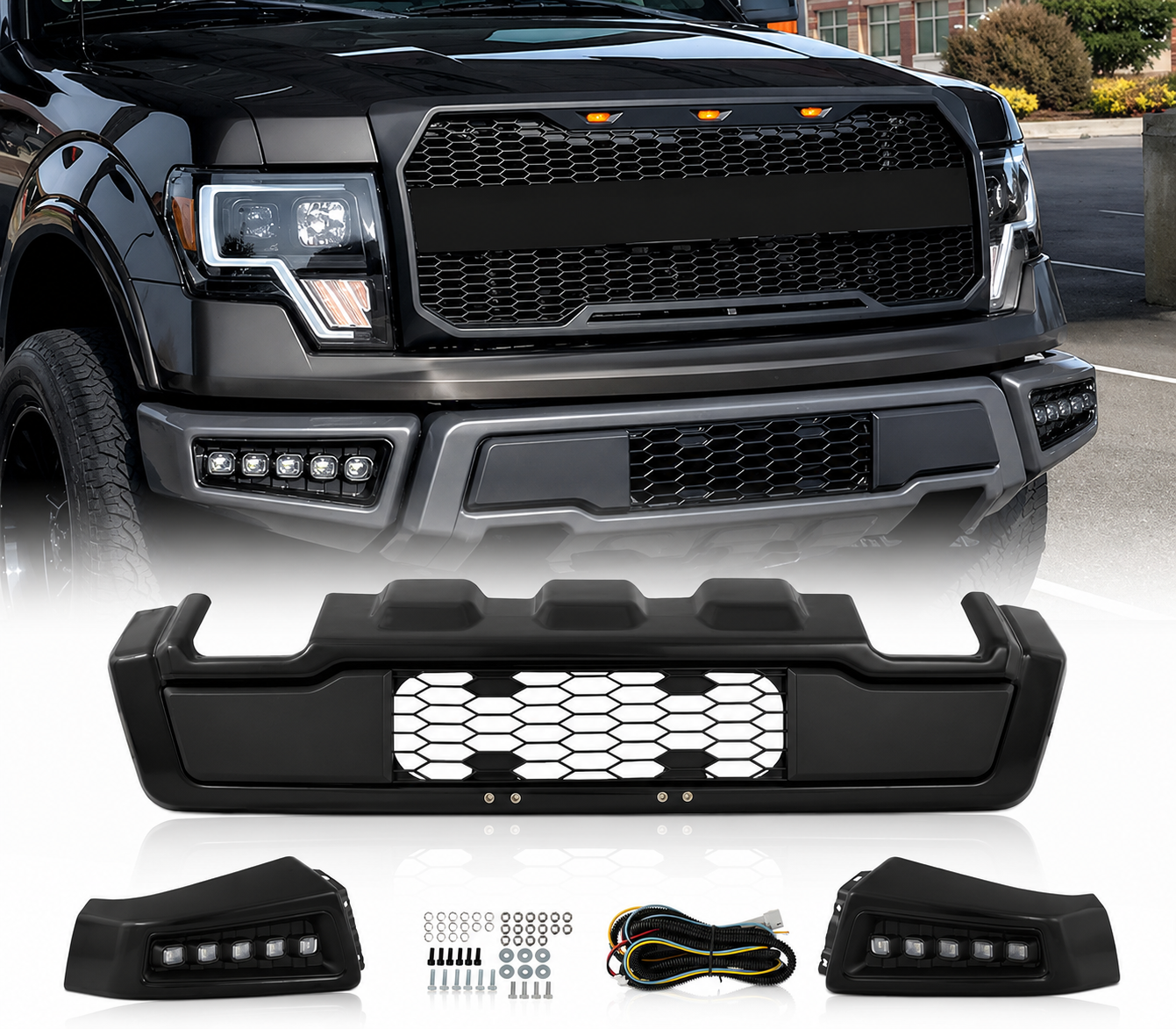 Främre stötfångare + LED-ljus – Raptor Style (F150 09-14) - 3