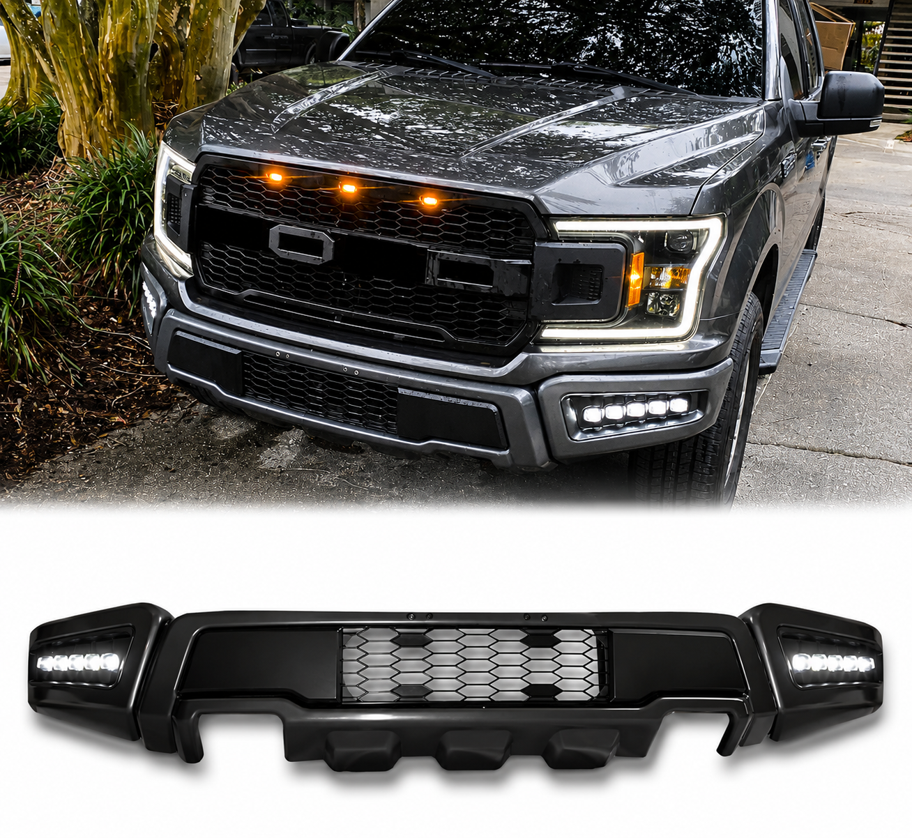 Främre stötfångare + LED-ljus – Raptor Style (F150 18-20)