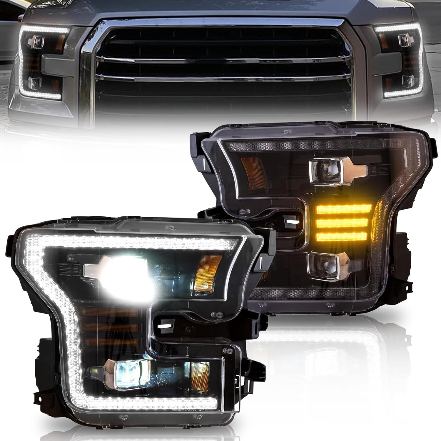 Full-LED strålkastare – Orange blinkers – Vland – Sats (F150 15-17)