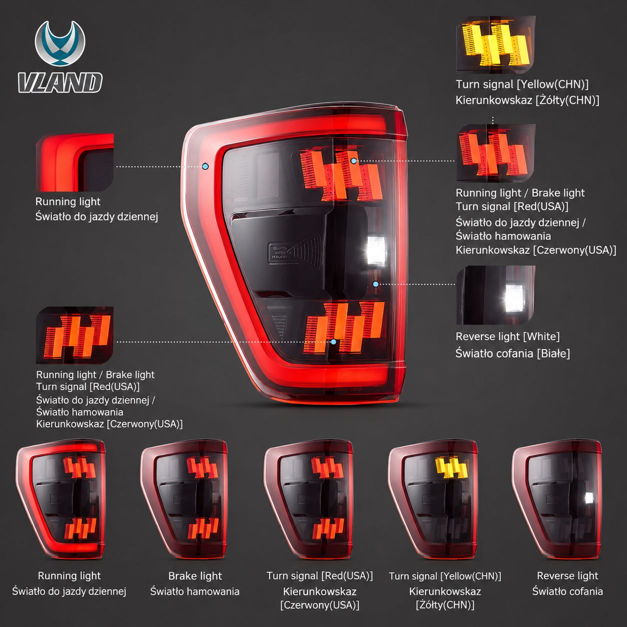 FULL LED Bakljus - Vland - Orange blinkers (F150 21-23) - 4