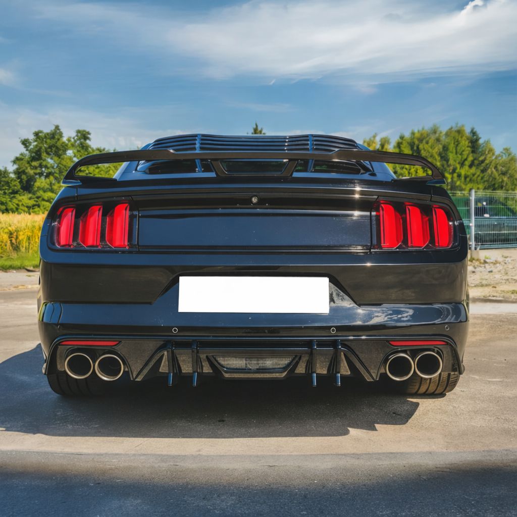 Bakre diffuser – SPEED stil – enkla eller fyra ändrör – blanksvart (Mustang 15-17 GT Premium, EcoBoost Premium)