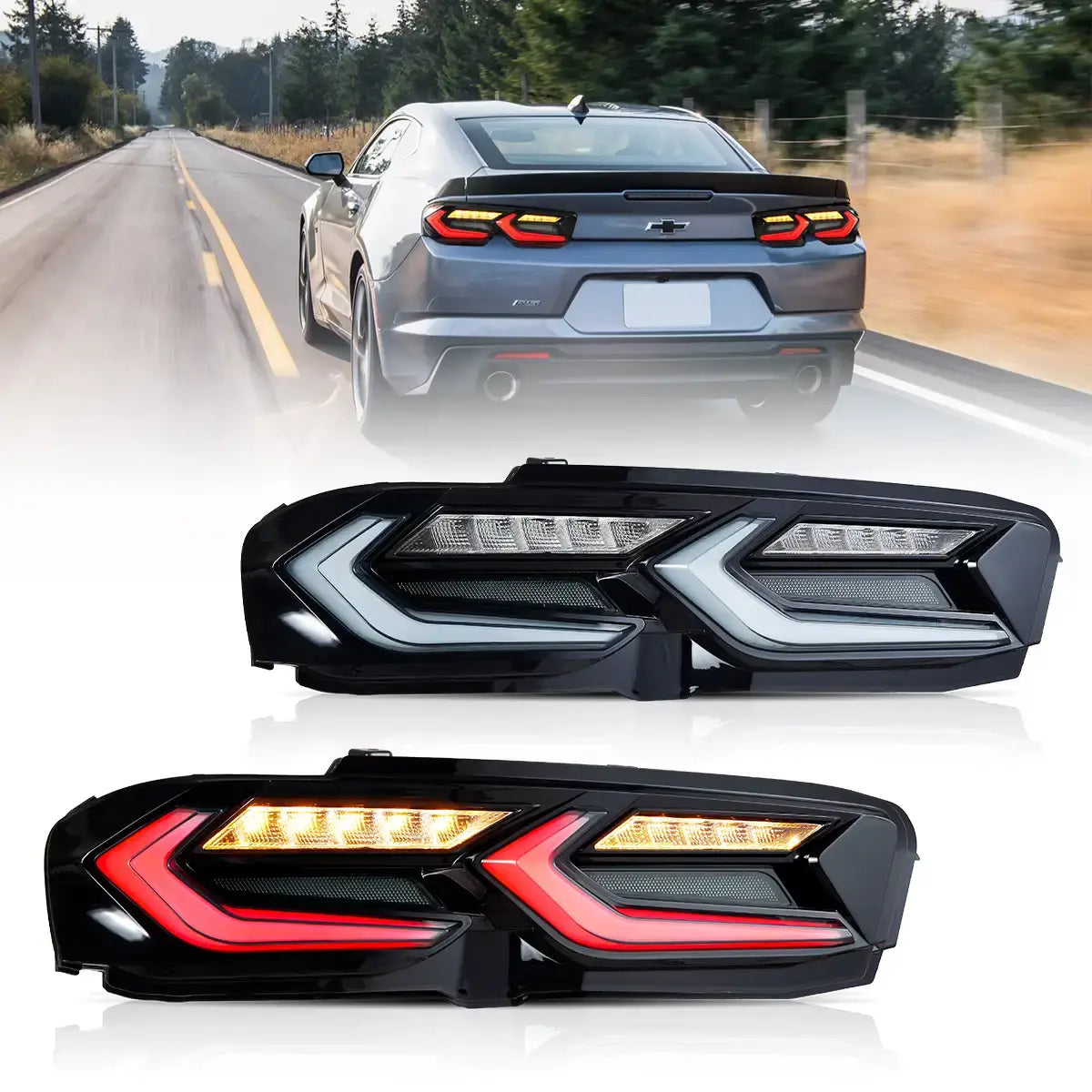 VLAND LED bakljus för Chevrolet Chevy Camaro 2019-2024 LS, LT, LT1, SS, ZL1 med Amber sekventiell blinkers - 7