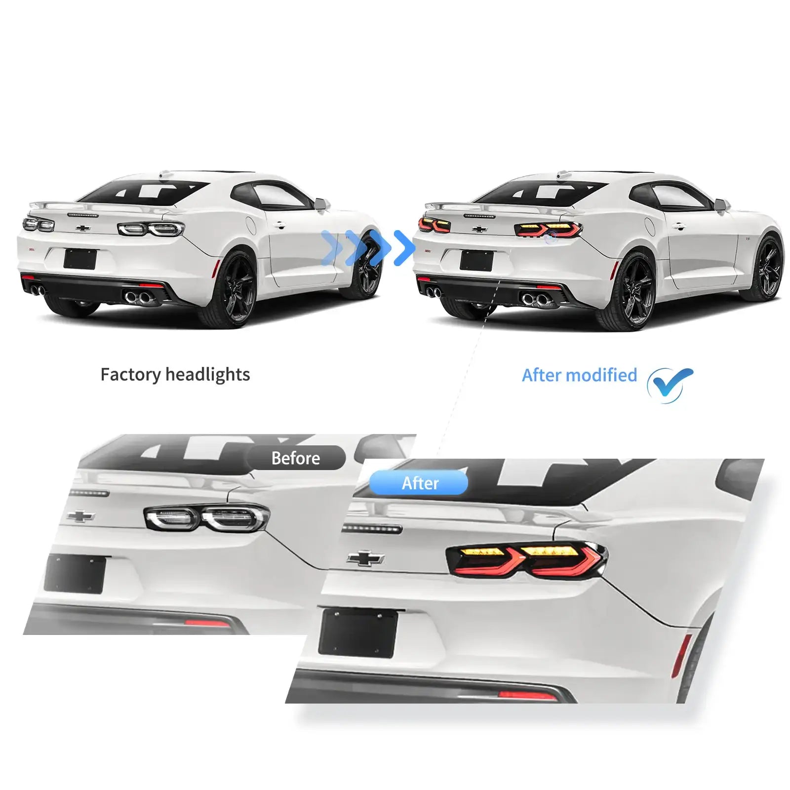 VLAND LED bakljus för Chevrolet Chevy Camaro 2019-2024 LS, LT, LT1, SS, ZL1 med Amber sekventiell blinkers - 10
