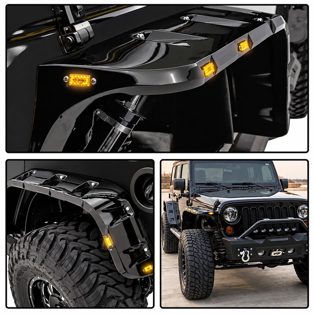 Svart LED Skärmbreddare – fram och bak (Wrangler JK 07-18) - 6