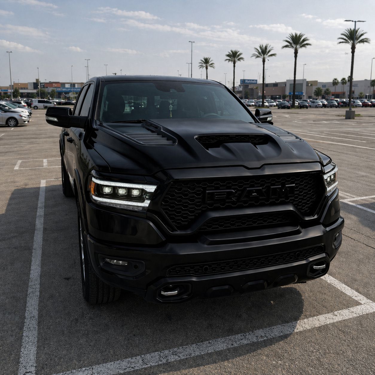 Frontstötfångarsats – TRX-stil med grill och LED-dimljus – RAM 1500 DT 2019–2023 Tradesman, Big Horn och Laramie