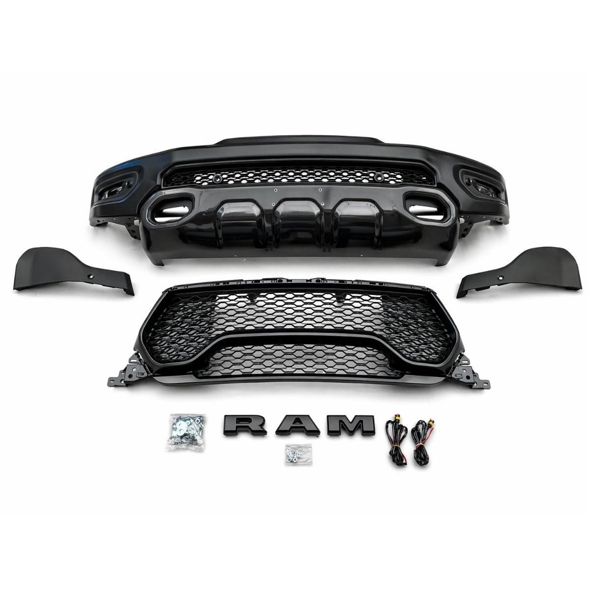 Frontstötfångarsats – TRX-stil med grill och LED-dimljus – RAM 1500 DT 2019–2023 Tradesman, Big Horn och Laramie - 3