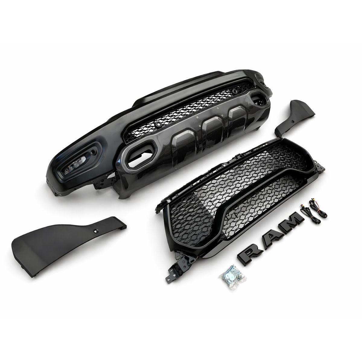 Frontstötfångarsats – TRX-stil med grill och LED-dimljus – RAM 1500 DT 2019–2023 Tradesman, Big Horn och Laramie - 2