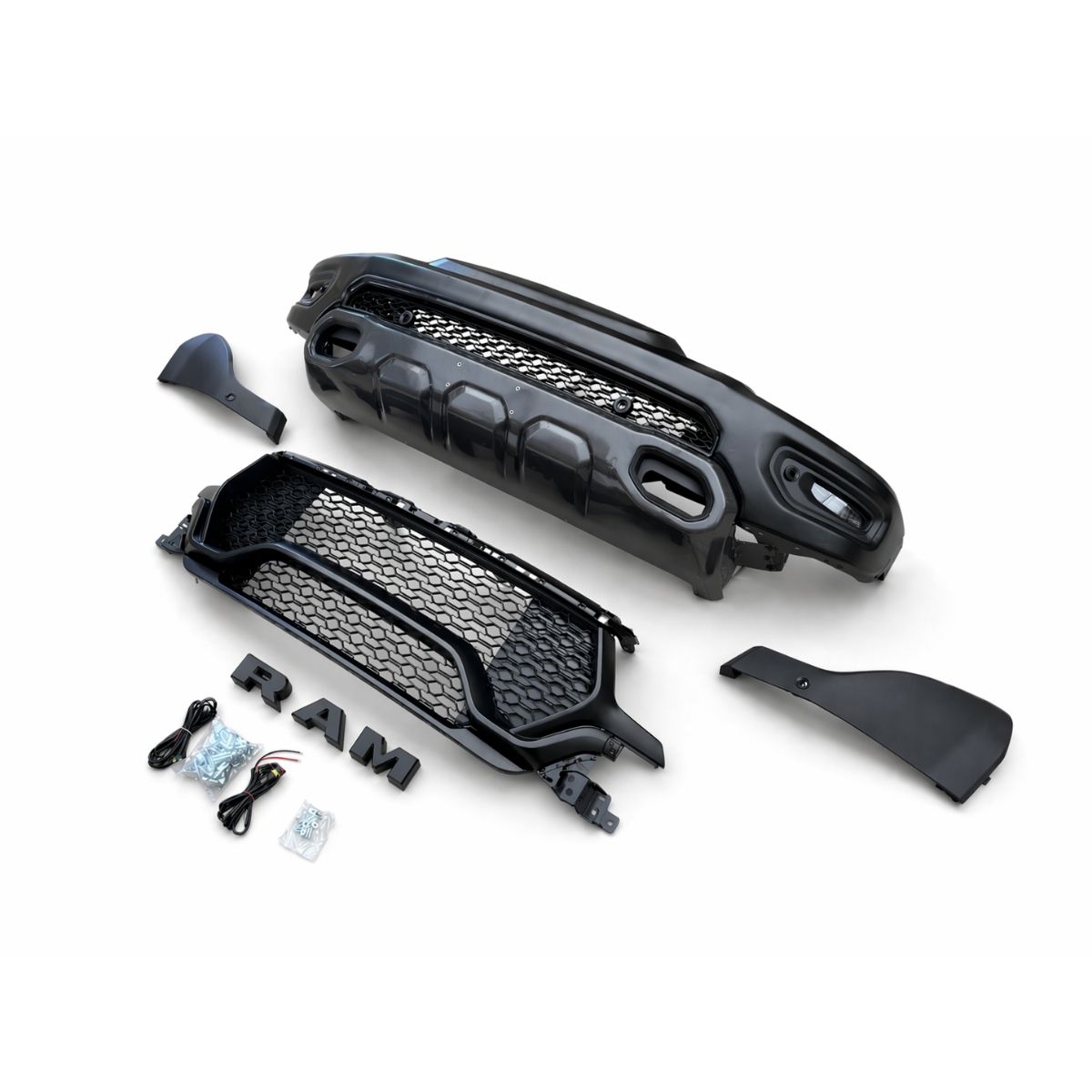Frontstötfångarsats – TRX-stil med grill och LED-dimljus – RAM 1500 DT 2019–2023 Limited och Longhorn - 2