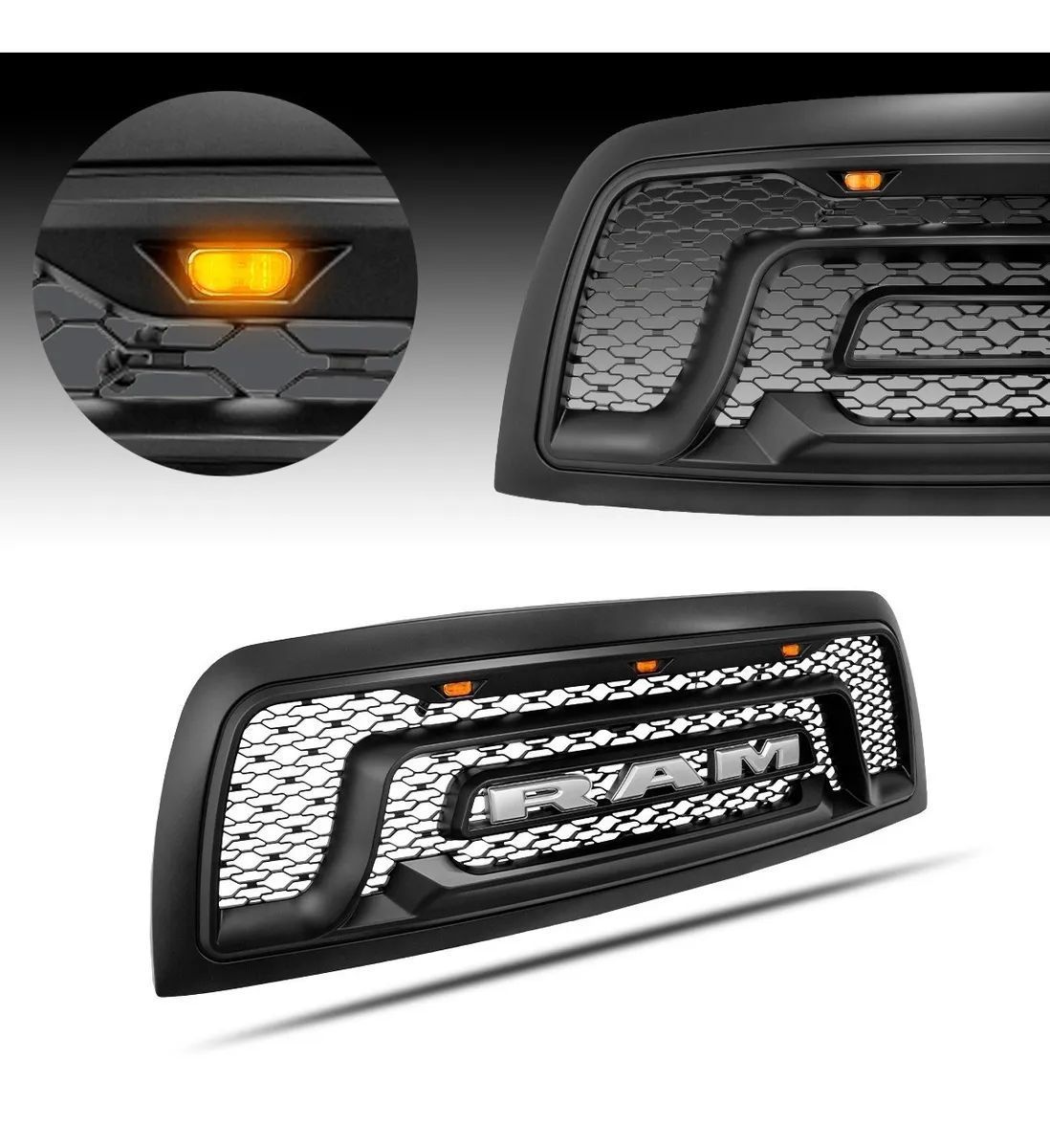 Övre grill med LED – Rebel-stil – mattsvart – RAM 2500/3500 2010–2018 - 3