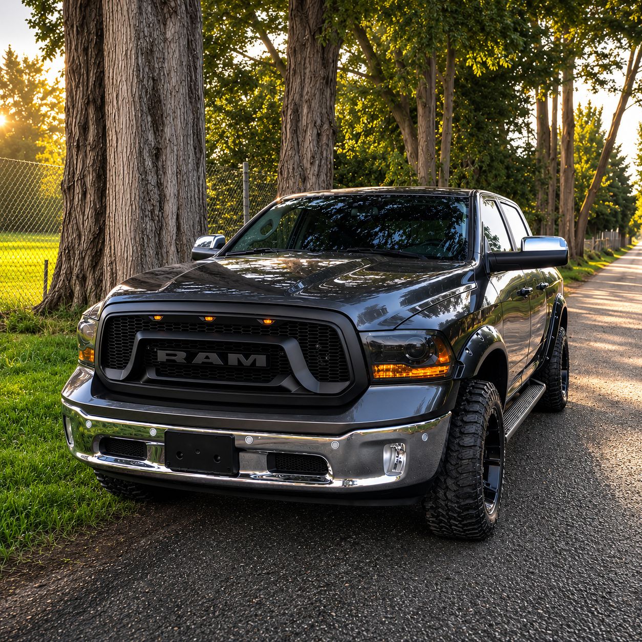 Övre grill med LED – Rebel-stil – mattsvart – svarta bokstäver – RAM 1500 2013–2018