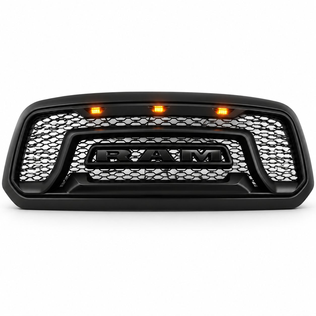 Övre grill med LED – Rebel-stil – mattsvart – svarta bokstäver – RAM 1500 2013–2018 - 4