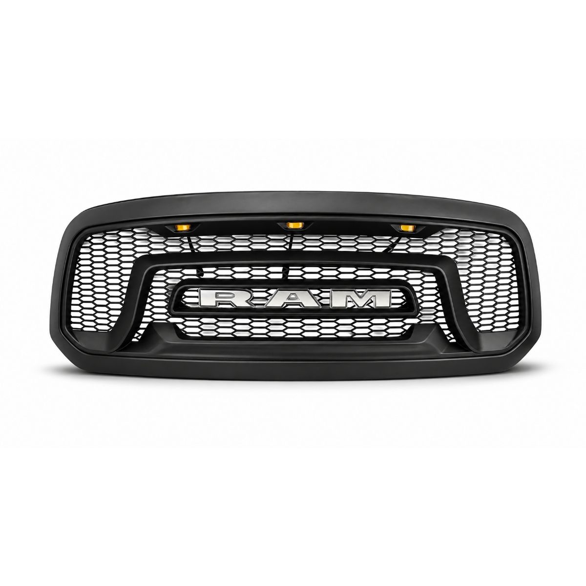 Övre grill med LED – Rebel-stil – mattsvart – silverfärgade bokstäver – RAM 1500 2013–2018 - 2