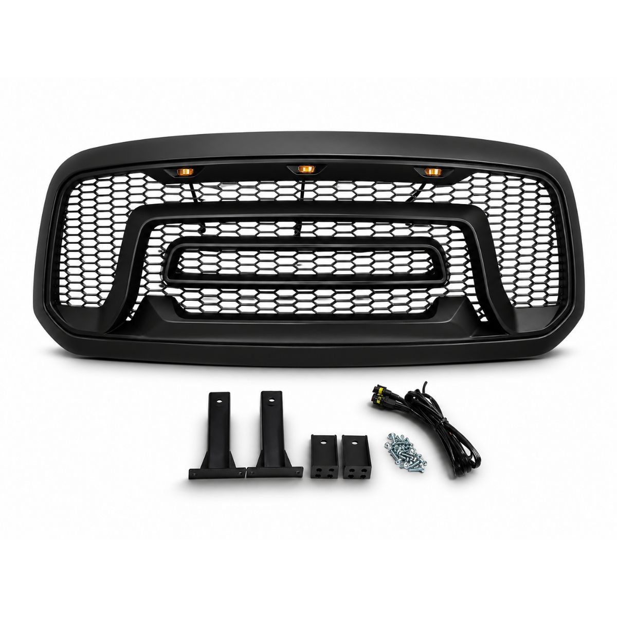 Övre grill med LED – Rebel-stil – mattsvart – silverfärgade bokstäver – RAM 1500 2013–2018 - 4