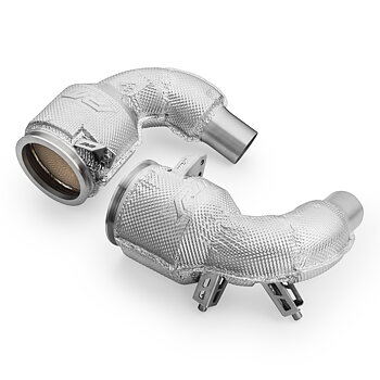 RM Motors Downpipe Porsche 911 992 Turbo / Turbo S med katalysator och med värmesköld