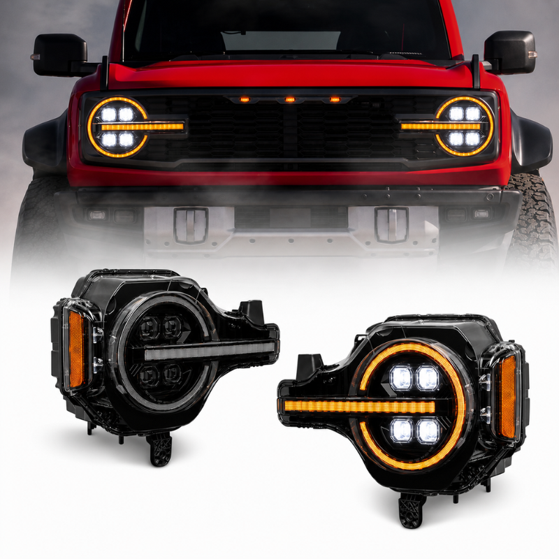 Full-LED strålkastare med 4 projektorer – NIGHTSTRIKE Black Edition (FORD BRONCO 2021–2026)