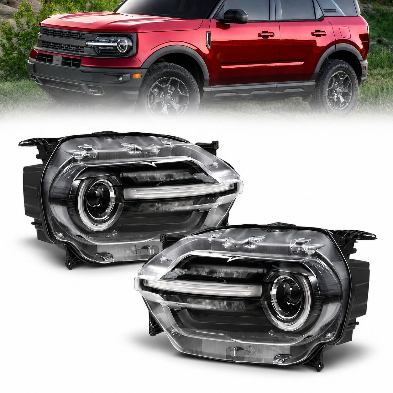 Full-LED projektorstrålkastare – Komplett sats (FORD BRONCO SPORT 2021–2026 USA)