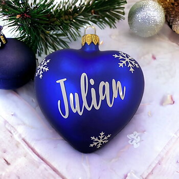 Julgranskula Mörkblå - Hjärta - Valfritt ord / namn