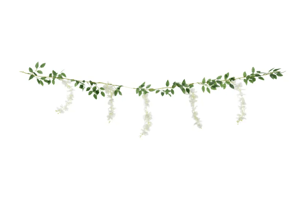 Girlang - Grön med vita blommor - Wisteria