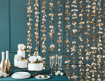 Back drop draperi - Guld blommor -1