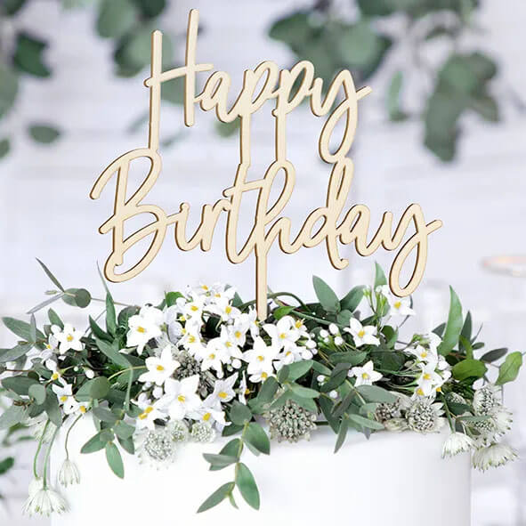 Cake topper "Happy Birthday" - Trä