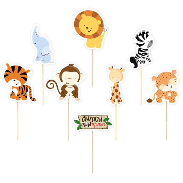 Cake picks | 8-pack | Djur "Caution wild animals"