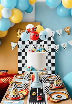 Cake topper - Bil, vimpel och miniballonger