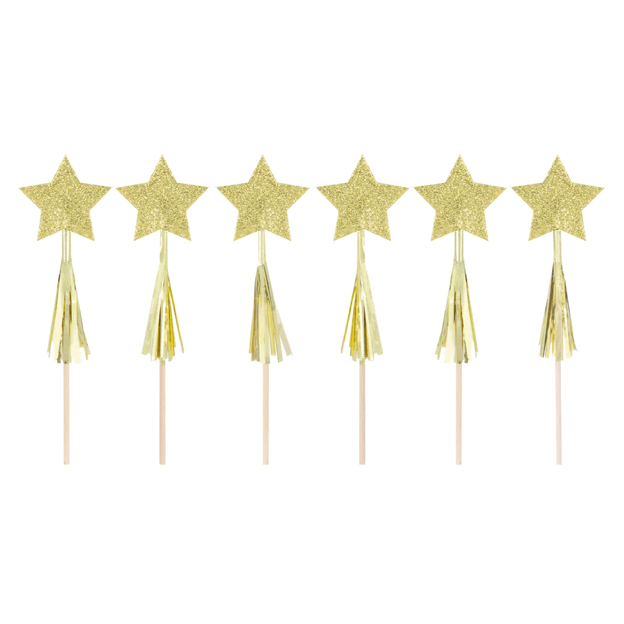 Cake picks - Stjärnor med tassels - Guld -1