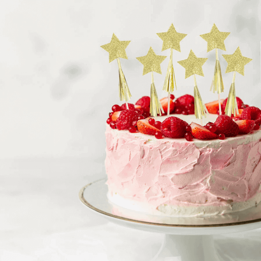 Cake picks - Stjärnor med tassels - Guld