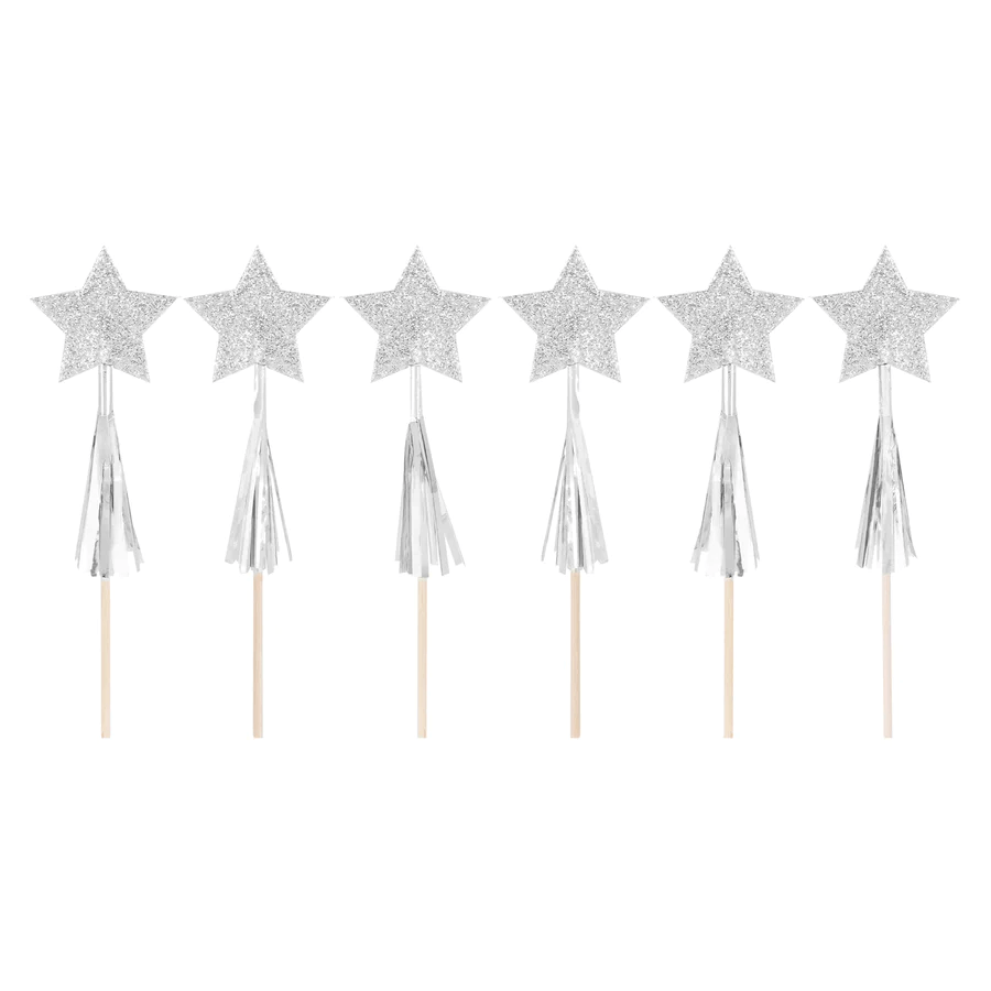 Cake picks - Stjärnor med tassels - Silver -1