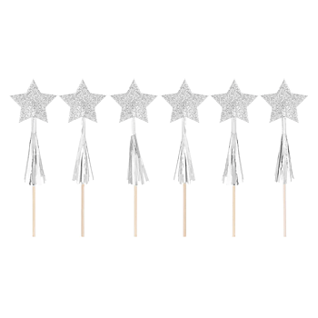 Cake picks - Stjärnor med tassels - Silver -1