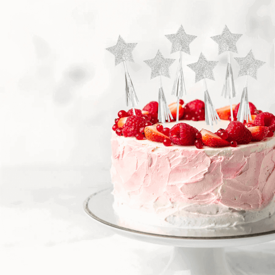Cake picks - Stjärnor med tassels - Silver