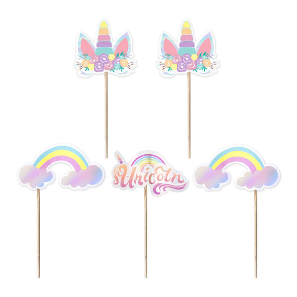 Cake topper | 5-pack | Enhörning och regnbågar