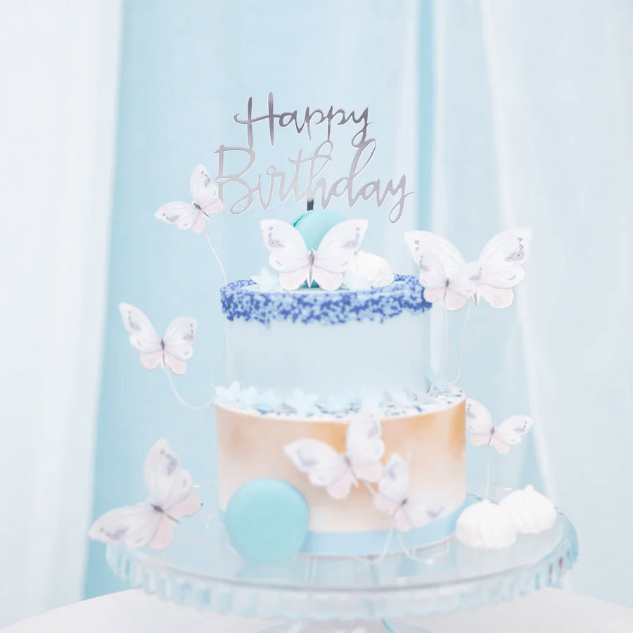 Cake topper "Happy Birthday"  - Akryl Silver -1