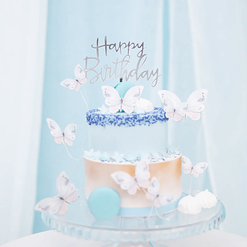 Cake topper "Happy Birthday"  - Akryl Silver -1