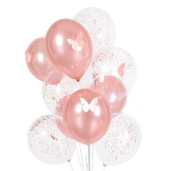 Ballongbukett | 10-pack | Rosa med fjärilar