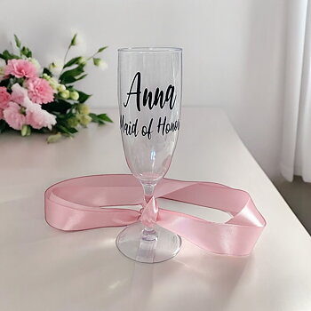 Champagneglas-halsband - Valfritt namn - "Bridesmaid" eller "Maid of Honor"
