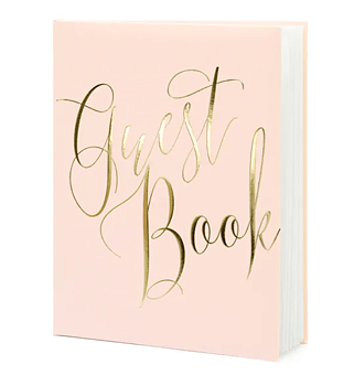 Gästbok - Ljusrosa med guldtext